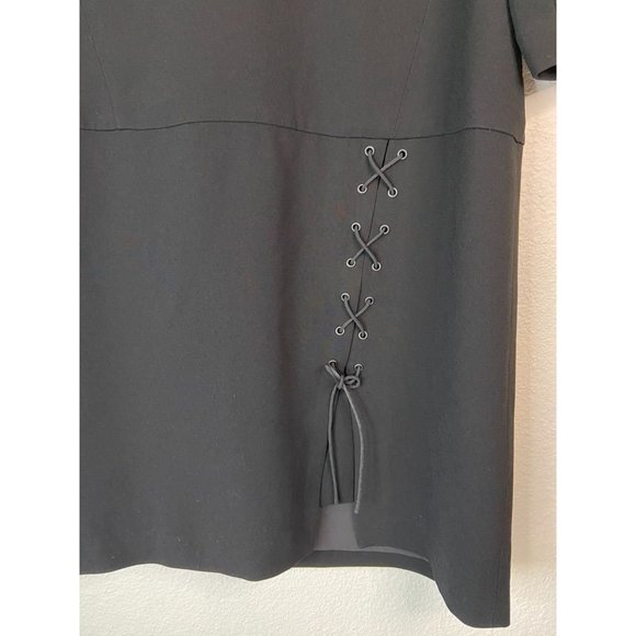 Tibi New york women's‎ 8 black 3/4 sleeve black lace up slit shift mini dress - Picture 2 of 5